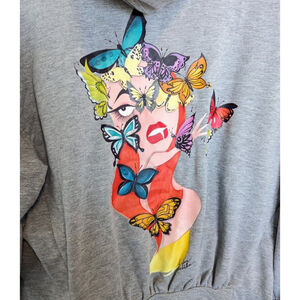 Badgley Mischka Sweater Womens Large Gray Hoodie Original Artwork Artsy Eclectic